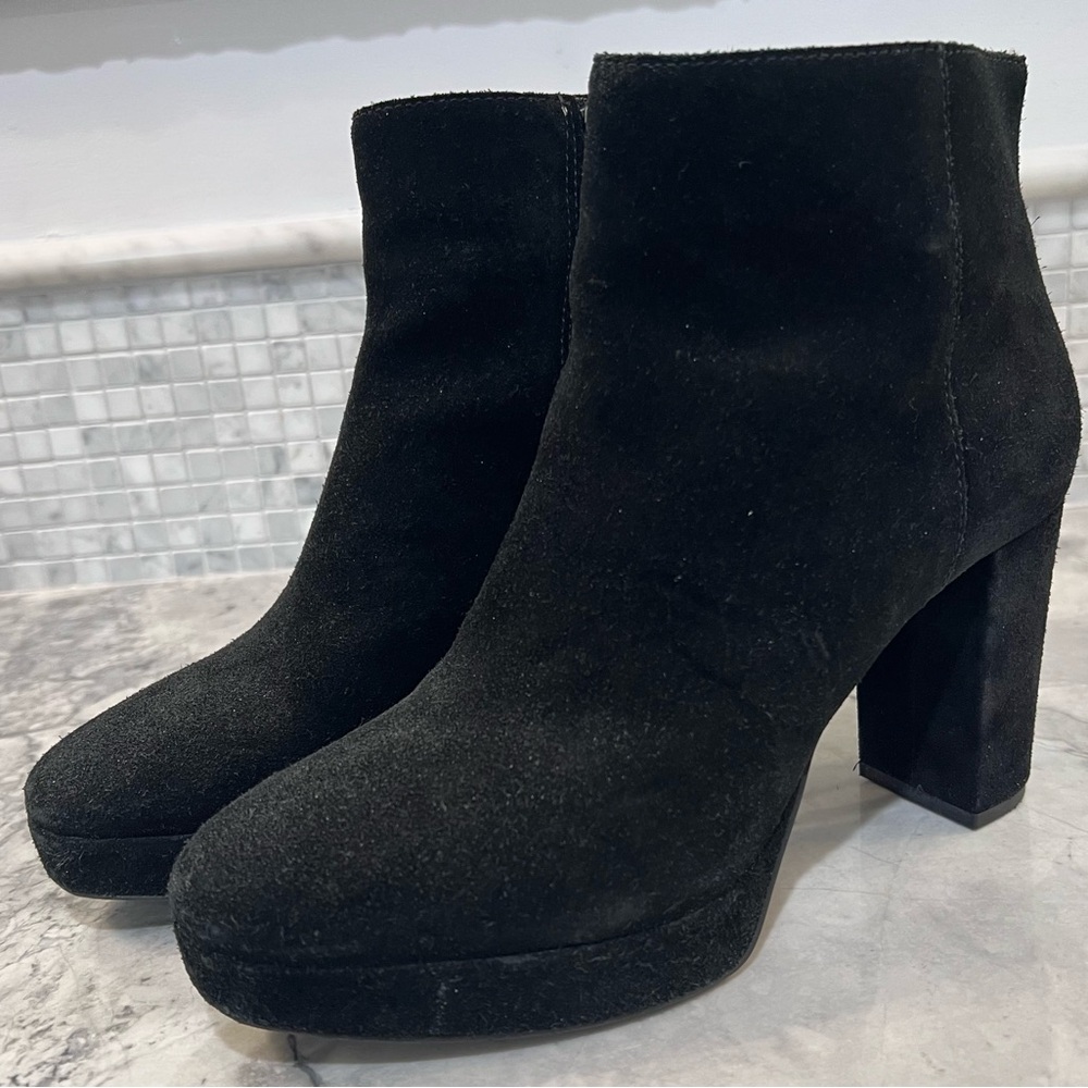 Madewell Elegant Black Suede Platform Ankle Boots